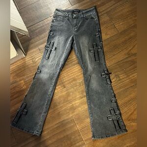 Ashley Mason Black Flare Jeans with Cross Accents